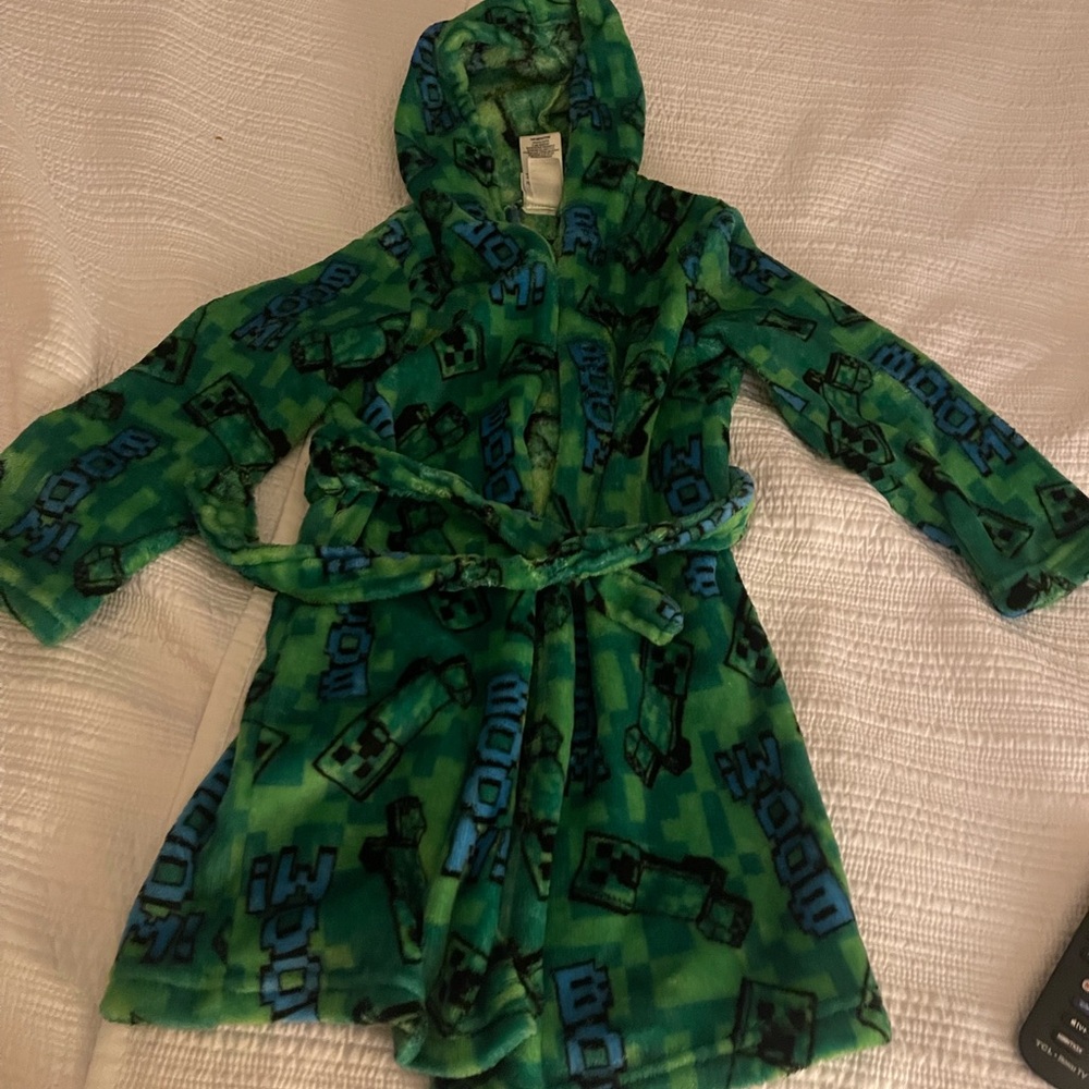 Minecraft Green Hooded Robe with Blue and Black Patterns